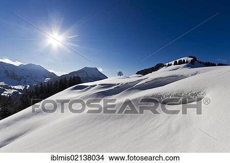 Picture - Snow drifts on Alp Horn Mountain, Canton of St. Gallen, Switzerland, Europe. Fotosearch