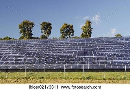 Stock Image - Solar farm near Landshut, photovoltaics, Bavaria, Germany, Europe. Fotosearch