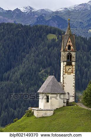 Stock Image - St. Barbara Church, Wengen, Val Badia, Alto Adige, Italy, Europe. Fotosearch