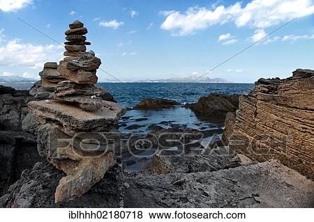 Stacked stones, Son Real, east coast, Majorca, Balearic Islands, Spain, Europe View Large Photo Image Stock Photo - Stacked stones, Son Real, east coast, Majorca, Balearic Islands, Spain, Europe. Fotosearch