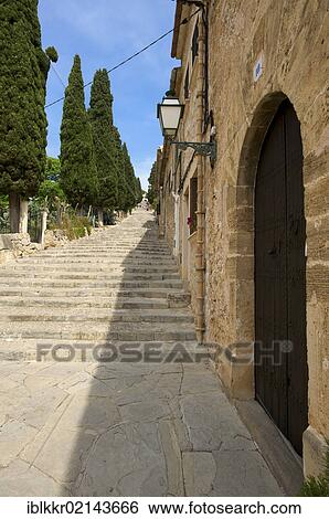 Stairs to Calvary, Pollenca, Pollensa, Majorca, Balearic Islands, Spain, Europe View Large Photo Image Stock Photograph - Stairs to Calvary, Pollenca, Pollensa, Majorca, Balearic Islands, Spain, Europe. Fotosearch