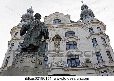 Statue of Gutenberg in front of Gruenderzeit building, Lugeck, Vienna, Austria, Europe View Large Photo Image Stock Image - Statue of Gutenberg in front of Gruenderzeit building, Lugeck, Vienna, Austria, Europe. Fotosearch