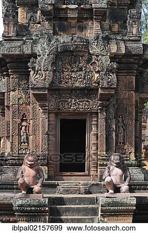 Stone guardian statues, temple, Banteay Srei, Angkor, Siem Reap, Cambodia, Southeast Asia, Asia View Large Photo Image Stock Photo - Stone guardian statues, temple, Banteay Srei, Angkor, Siem Reap, Cambodia, Southeast Asia, Asia. Fotosearch