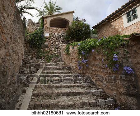 Stone steps in Fornalutx, Majorca, Balearic Islands, Spain, Europe View Large Photo Image Stock Image - Stone steps in Fornalutx, Majorca, Balearic Islands, Spain, Europe. Fotosearch