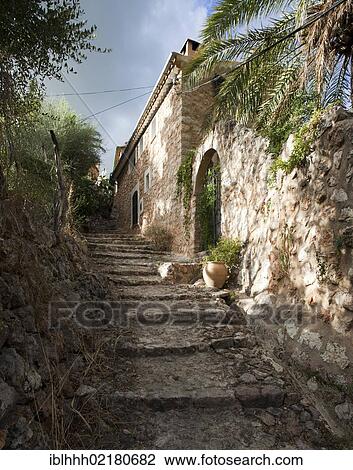 Stock Image - Stone steps in Fornalutx, Majorca, Balearic Islands, Spain, Europe. Fotosearch