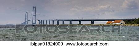 Stock Photo - Storebæltsforbindelsen or Great Belt Bridge, Nyborg, Korsor, Southern Denmark, Denmark, Europe. Fotosearch