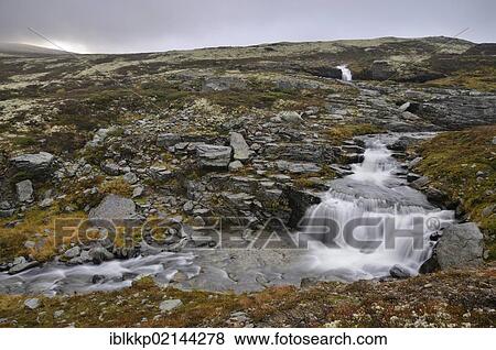 Stock Photo - Stream in a fjell landscape in autumn, Ringebufjellet, Norway, Europe. Fotosearch