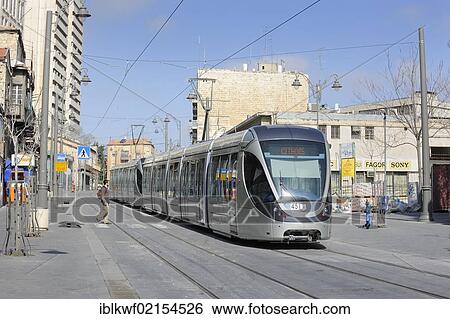 Street scene on the Jaffa Road with a tram of the new tram line, light rail, Jerusalem, Israel, Middle East, Southwest Asia, Asia View Large Photo Image Stock Photograph - Street scene on the Jaffa Road with a tram of the new tram line, light rail, Jerusalem, Israel, Middle East, Southwest Asia, Asia. Fotosearch