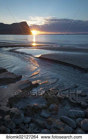 Sunset, mouth of the Horná creek in Hloeðuvík, Hloeduvik, Hornstrandir, Westfjords, Iceland, Europe View Large Photo Image Picture - Sunset, mouth of the Horná creek in Hloeðuvík, Hloeduvik, Hornstrandir, Westfjords, Iceland, Europe. Fotosearch