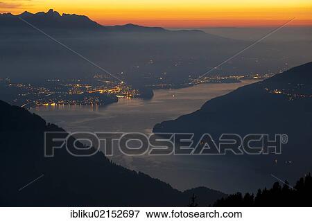 Stock Photo - Sunset over Lake Thun, Thuner See, view from Schynige Platte mountain region, Bernese Oberland, Switzerland, Europe. Fotosearch