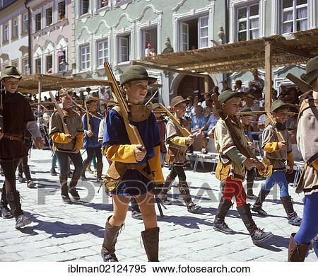 Stock Photography - Taenzelfest pageant, Kaufbeuren, Ostallgaeu, Bavaria, Swabia, Bavaria, Germany, Europe, PublicGround, Europe. Fotosearch