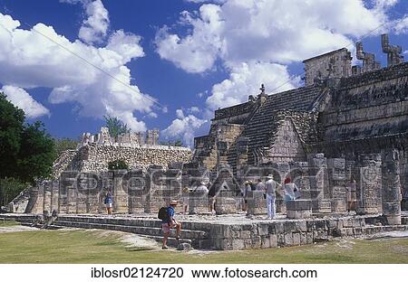 Stock Image - Temple of the Warriors with the Court of the Thousand Columns, Mayan ruins of Chichen Itza, Yucatan, Mexico, North America. Fotosearch