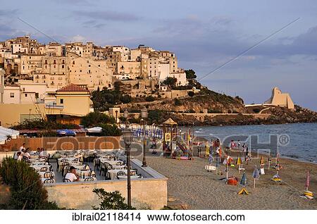 Picture - Terrace of Ristorante-Pizzeria Tramonto on the sandy beach of Lido di Fondi, Torre Troglia, Sperlonga, Lazio, Italy, Europe. Fotosearch