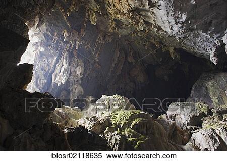 Stock Photography - Tham Poukham Cave, stalactite or limestone cave in karst rock formations, Vang Vieng, Vientiane, Laos, Indochina, Asia. Fotosearch