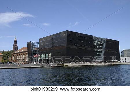 Stock Photo - The Black Diamond, modern addition to the Royal Danish Library Copenhagen, Denmark, Scandinavia, Europe, PublicGround, Europe. Fotosearch