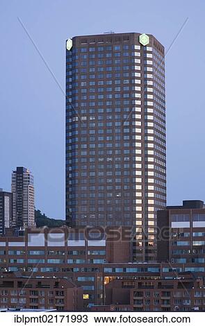 Stock Image - The Complexe Desjardins south tower at dawn, architects Darling, Pearson and Cleavand, Montreal, Quebec, Canada, North America. Fotosearch