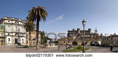 Stock Image - The historic centre of Bracciano and a view of the castle Castello Orsini-Odescalchi, Bracciano, Lazio, Italy, Europe. Fotosearch