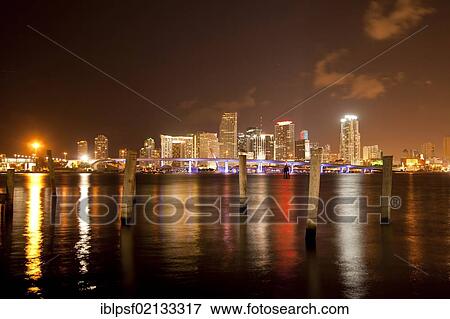 The illuminated skyline of downtown Miami, Florida, USA, North America View Large Photo Image Stock Photo - The illuminated skyline of downtown Miami, Florida, USA, North America. Fotosearch
