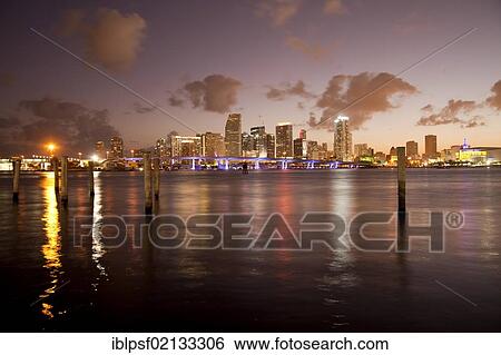 The illuminated skyline of downtown Miami, Florida, USA, North America View Large Photo Image Stock Photograph - The illuminated skyline of downtown Miami, Florida, USA, North America. Fotosearch