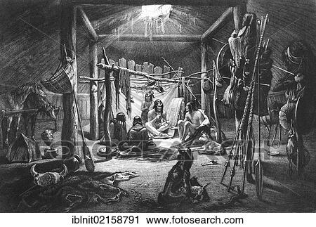 The interior of the hut of a Mandan chief, illustration from Travels in the Interior of North America, 1832-1834, by Prince Maximilian of Wied, illustrations by Carl Bodmer, Koblenz, 1839 View Large Photo Image Stock Image - The interior of the hut of a Mandan chief, illustration from Travels in the Interior of North America, 1832-1834, by Prince Maximilian of Wied, illustrations by Carl Bodmer, Koblenz, 1839. Fotosearch