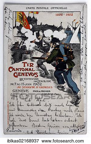 Tir Cantonal Genveois, shooting competition in Geneva, Switzerland, soldiers during an assault, historical postcard, with writing, circa 1902, Europe View Large Photo Image Stock Photo - Tir Cantonal Genveois, shooting competition in Geneva, Switzerland, soldiers during an assault, historical postcard, with writing, circa 1902, Europe. Fotosearch