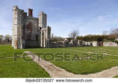 Stock Photo - Titchfield Abbey ruin and part of the layout of the old foundations, near Fareham, Hampshire, England, United Kingdom, Europe. Fotosearch