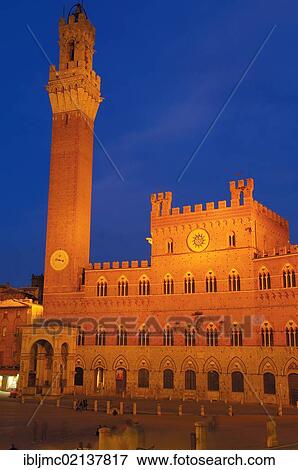 Torre del Mangia tower at dusk, Piazza del campo square, Siena, Tuscany, Italy, Europe View Large Photo Image Stock Photo - Torre del Mangia tower at dusk, Piazza del campo square, Siena, Tuscany, Italy, Europe. Fotosearch