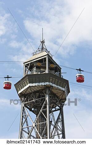 Tower of Torre de Sant Jaume I, station of the cable cars from the port to the hill of Montjuic, Barcelona, Catalonia, Spain, Europe, PublicGround, Europe View Large Photo Image Stock Image - Tower of Torre de Sant Jaume I, station of the cable cars from the port to the hill of Montjuic, Barcelona, Catalonia, Spain, Europe, PublicGround, Europe. Fotosearch
