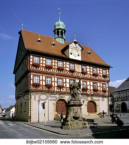Stock Image - Town hall of Bad Staffelstein, Franconian half-timbered house, Upper Franconia, Bavaria, Germany, Europe. Fotosearch