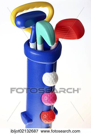Stock Photo - Toy plastic golf equipment, golf clubs and golf balls in a golf bag. Fotosearch