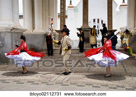 Stock Image - Traditional dance in Cabanaconde, Bolivia, South America. Fotosearch