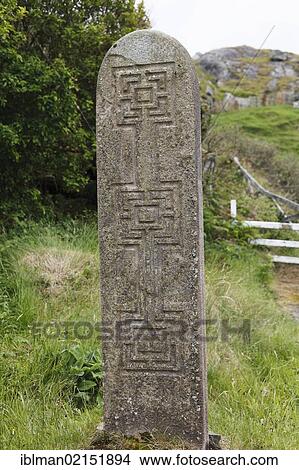 Picture - Turas Cross Slab, standing stone relief, Glencolumbcille, also Glencolumbkille, County Donegal, Ireland, Europe. Fotosearch