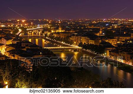 Verona with Adige river at night, Veneto, Italy, Europe View Large Photo Image Stock Photography - Verona with Adige river at night, Veneto, Italy, Europe. Fotosearch