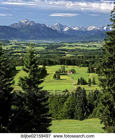 View from Auerberg Mountain, Ammer Valley Alps, Tegelberg, Saeuling, Thannheim Mountains, Lake Forrgensee, Schloss Neuschwanstein Castle, Allgaeu, Swabia, Bavaria, Germany, Europe View Large Photo Image Stock Photo - View from Auerberg Mountain, Ammer Valley Alps, Tegelberg, Saeuling, Thannheim Mountains, Lake Forrgensee, Schloss Neuschwanstein Castle, Allgaeu, Swabia, Bavaria, Germany, Europe. Fotosearch