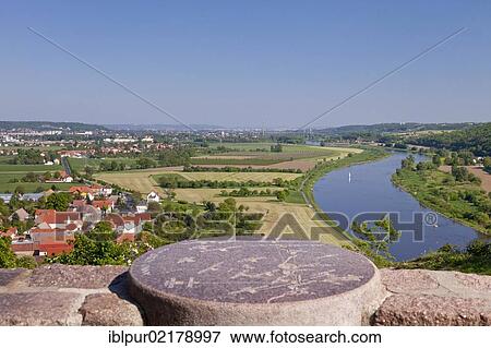 Stock Photo - View from Boselspitze Mountain into the Elbe Valley with the Elbe River, Soernewitz, Brockwitz and Coswig, Saxony, Germany, Europe. Fotosearch