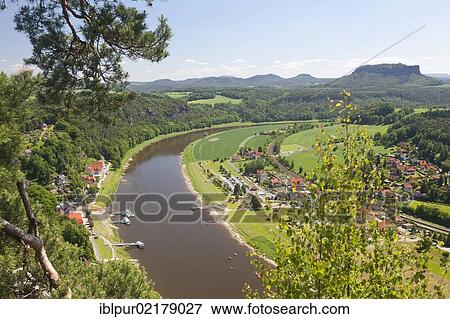 View from the Bastion over the spa town of Rathen, Elbe, Saxon Switzerland, Saxony, Germany, Europe View Large Photo Image Stock Photo - View from the Bastion over the spa town of Rathen, Elbe, Saxon Switzerland, Saxony, Germany, Europe. Fotosearch