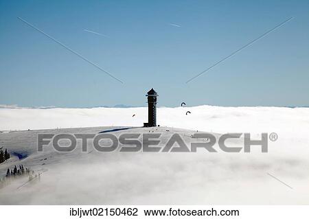 View from the summit of Feldberg Mountain towards Seebuck Mountain with Feldbergturm Tower in the fog, Black Forest, Baden-Wuerttemberg, Germany, Europe, PublicGround, Europe View Large Photo Image Stock Image - View from the summit of Feldberg Mountain towards Seebuck Mountain with Feldbergturm Tower in the fog, Black Forest, Baden-Wuerttemberg, Germany, Europe, PublicGround, Europe. Fotosearch