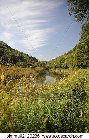Stock Photograph - View of the Lahn River between Laurenburg and Obernhof, Rhein-Lahn district, Rhineland-Palatinate, Germany, Europe. Fotosearch