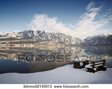 Stock Image - View on the Dachstein mountains, Lake Attersee, Salzkammergut, Austria, Europe. Fotosearch
