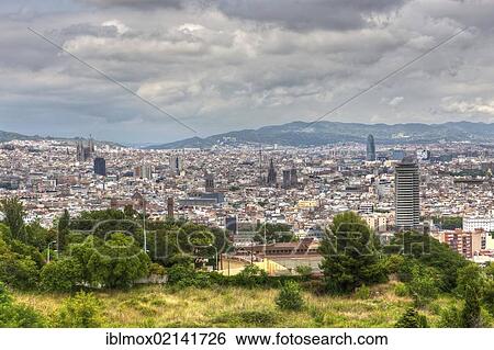 Stock Photograph - View over Barcelona, Catalonia, Spain, Europe, PublicGround, Europe. Fotosearch