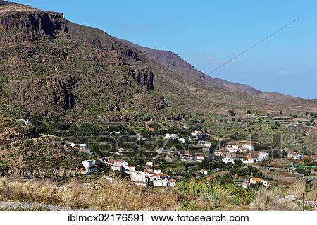 Stock Image - View over the village of Temisas, Agueimes region, Gran Canaria, Canary Islands, Spain, Europe. Fotosearch