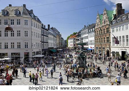 View to Amager Square, a part of the Stroget pedestrian zone, Copenhagen, Denmark, Europe View Large Photo Image Picture - View to Amager Square, a part of the Stroget pedestrian zone, Copenhagen, Denmark, Europe. Fotosearch