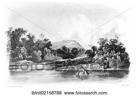 Stock Photo - Washinga Sahba's grave in the Blackbirds Hills, Wakonda Creek, illustration from Travels in the Interior of North America, 1832-1834, by Prince Maximilian of Wied, illustrations by Carl Bodmer, Koblenz, 1839. Fotosearch