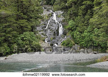 Waterfall on Highway 6, South Island, New Zealand, Oceania View Large Photo Image Stock Image - Waterfall on Highway 6, South Island, New Zealand, Oceania. Fotosearch