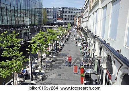 Picture - Waterfront promenade with cafes and beer gardens, Århus or Aarhus, Jutland, Denmark, Europe. Fotosearch