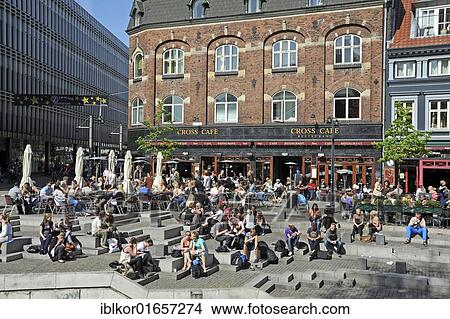 Picture - Waterfront promenade with cafes and beer gardens, Århus or Aarhus, Jutland, Denmark, Europe. Fotosearch