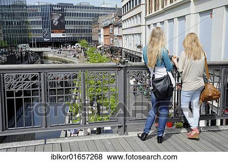 Stock Photo - Waterfront promenade with cafes and beer gardens, Århus or Aarhus, Jutland, Denmark, Europe. Fotosearch