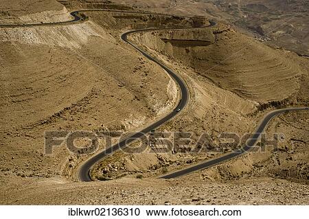 Stock Image - Winding mountain road, Jordan, Middle East, Asia. Fotosearch