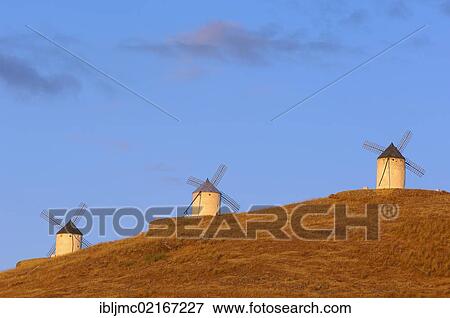 Stock Photo - Windmills, Consuegra, Toledo province, Route of Don Quixote, Castilla-La Mancha, Spain, Europe. Fotosearch