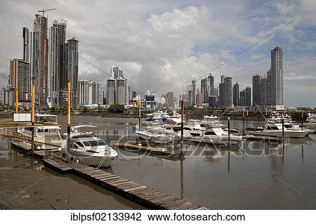Stock Image - Yacht harbour and the skyline of Panama City, Panama, Central America, North America. Fotosearch